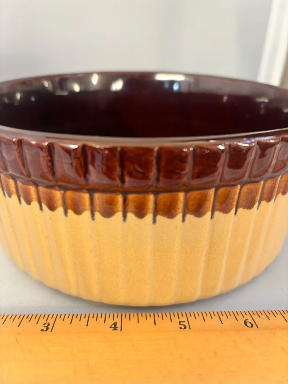 Vintage Brown glazed stoneware Bowl - Brown & Tan Farmhouse Decor Taiwan